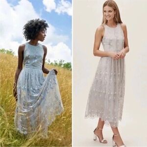BHLDN Light Gray Blue Lace Midi Dress - Size 4